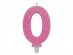 Number 0 birthday cake candle in pink color with glitter 8cm