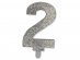 Number 2 birthday cake candle in silver color with glitter 8cm