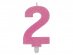 Number 2 pink with glitter birthday cake candle 8cm