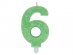 Number 6 lime green birthday cake candle with glitter 8cm