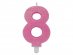 Number 8 birthday cake candle in pink color with glitter 8cm