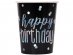 Birthday glitz black paper cups with holographic Happy Birthday print 8pcs