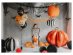 Self standing super shape foil balloon in the shape of a pumpkin in black and cream color for a Halloween party