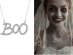 Boo metallic necklace with white rhinestones for Halloween