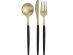 Plastic reusable cutlery set in black and gold color 12pcs
