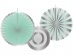 Decorative paper fans in mint color with silver details 3pcs
