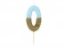 0 Light Blue Cake Candle with Gold Glitter