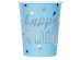 Glitz Happy Birthday blue paper cups with holographic print 8pcs