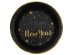 Happy New Year black large paper plates with gold bordure 10pcs