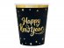 Happy New Year μαύρα χάρτινα ποτήρια με αστεράκια 6τμχ
