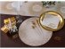 Round shaped cardboard placemates in white color with gold foiled print 6pcs