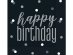 Black napkins with grey Happy Birthday print 16pcs