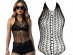 Black color elastic bodysuit with rhinestones one size