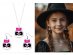 Skull with pink bow necklace and earrings set for Halloween