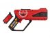 Red bubble gun with led lights batteries position