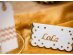 Place cards in white color with gold dots for the table