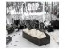 Black tray in the shape of a coffin with silver foiled details for a birthday party