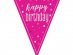 Hot pink flag bunting with silver holographic Happy Birthday print 274cm