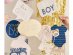 Party accessories, photo booth props for a gender reveal party with gold foiled details