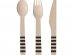 Wooden cutlery set with black stripes design 24pcs