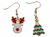 Reindeer and tree pair of earrings for Christmas