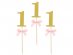 Χρυσές Γκλιτεράτες Διακοσμητικές Οδοντογλυφίδες με Τον Αριθμό 1 και Ροζ Φιογκάκια (10τμχ)